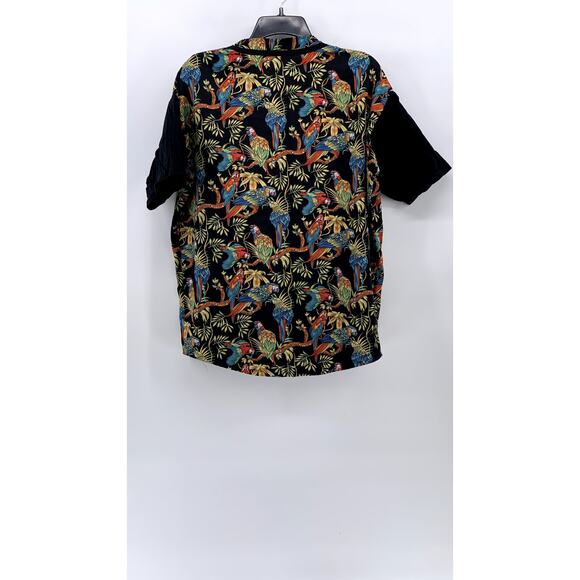 UNBRANDED Men's Black Tropical Print Button-Up Short Sleeve Shirt SZ L - Picture 2 of 9